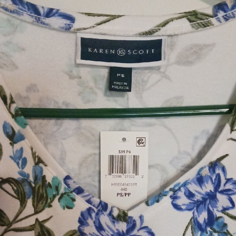 Karen Scott Blue and Green Floral Blouse